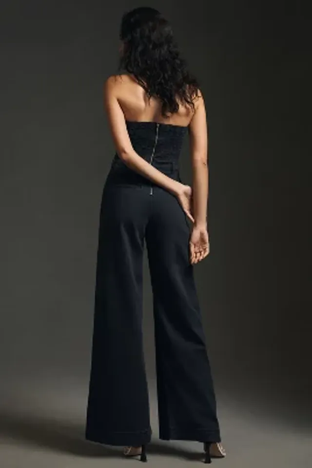Pilcro and the Letterpress Pilcro Strapless Polished Wide-Leg Jumpsuit in  Blue