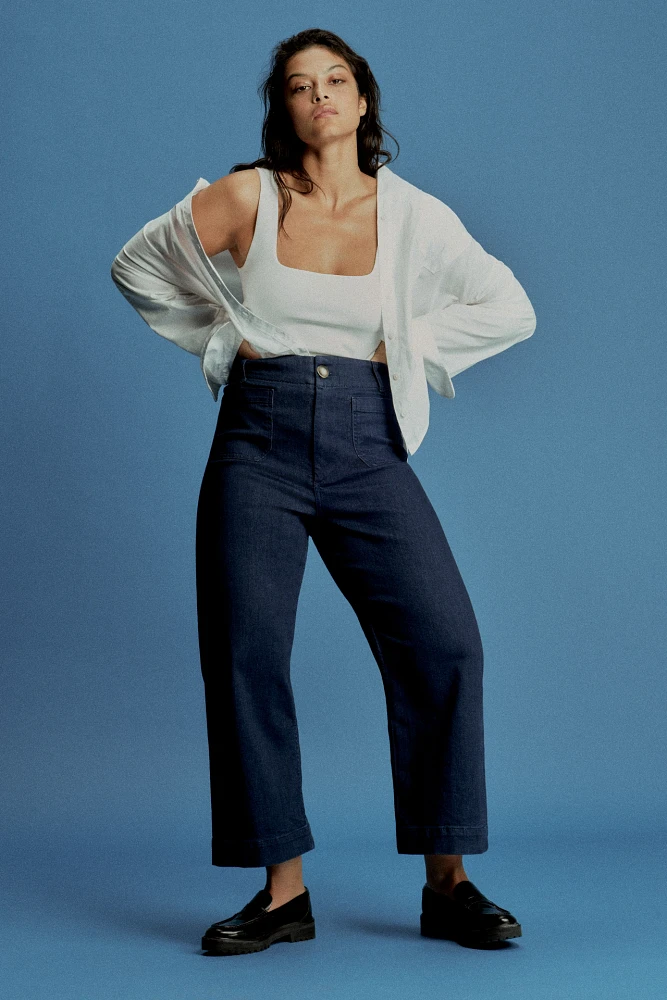 The Colette Cropped High-Rise Wide-Leg Jeans by Maeve