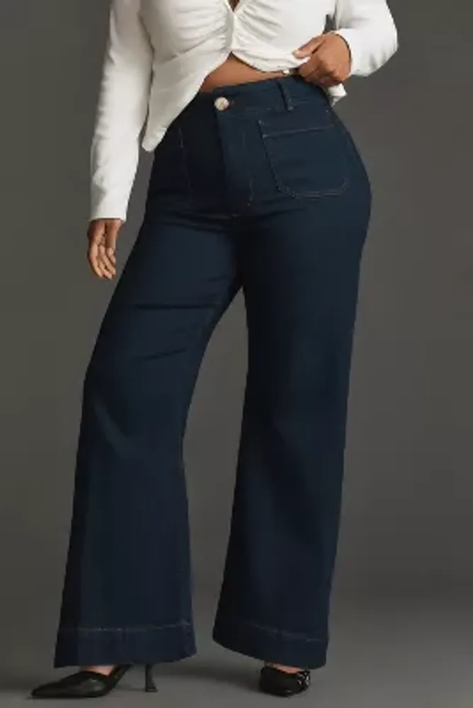 The Colette Denim Cropped Wide-Leg Jeans by Maeve