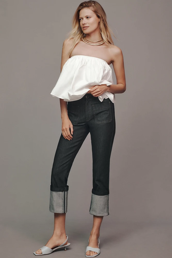 Maeve Cuffed Crop High-Rise Straight-Leg Jeans