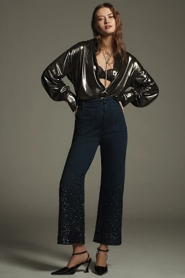 The Colette Cropped High-Rise Wide-Leg Jeans by Maeve: Sequin Sparkle Edition