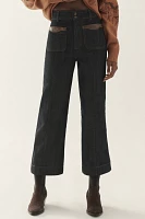 Maeve Contrast-Stitch High-Rise Crop Wide-Leg Jeans