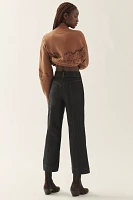 Maeve Contrast-Stitch High-Rise Crop Wide-Leg Jeans