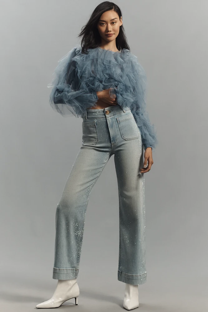 The Colette Cropped High-Rise Wide-Leg Jeans by Maeve: Rhinestone Sparkle Edition