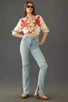 Good American Classic Stacked High-Rise Straight-Leg Jeans