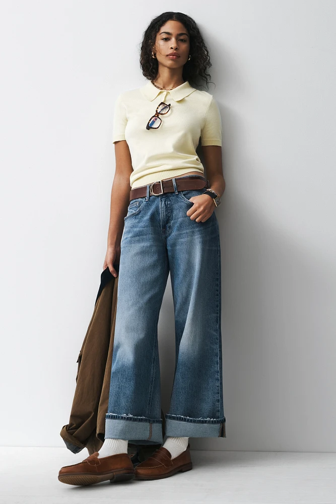 Good American Ease Petite Mid-Rise Relaxed Jeans