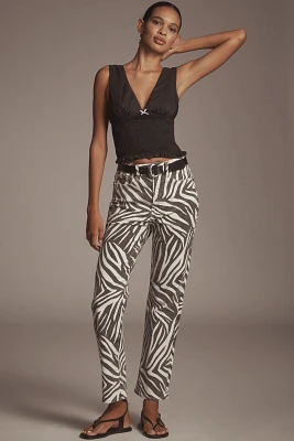 Good American Icon High-Rise Straight-Leg Zebra Jeans