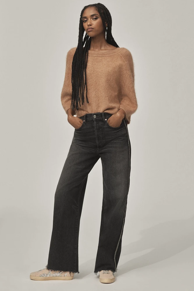 Le Jean Nomad Beaded Tux High-Rise Wide-Leg Jeans