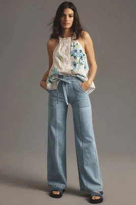 Hudson Tie-Waist High-Rise Wide-Leg Jeans