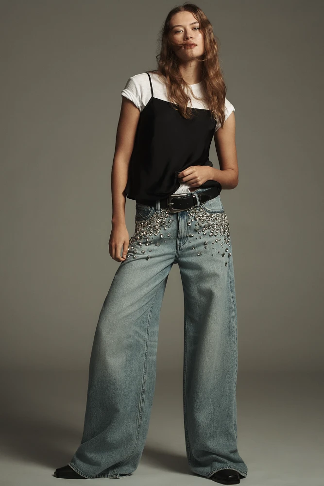 rag & bone Featherweight Sofie High-Rise Wide-Leg Embellished Jeans