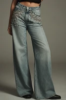 rag & bone Featherweight Sofie High-Rise Wide-Leg Embellished Jeans