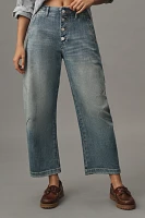 The Arin Mid-Rise Button-Front Barrel Pant by Pilcro