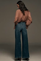 The Emory Pleated High-Rise Wide-Leg Jeans by Pilcro