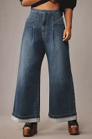 The Emory Pleated High-Rise Wide-Leg Jeans by Pilcro