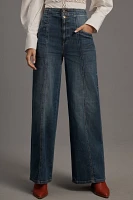 Pilcro Corset Seamed High-Rise Wide-Leg Jeans