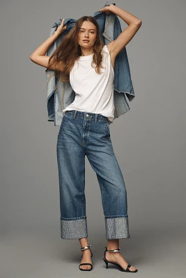 The Lonnie Sparkle Cuffed High-Rise Crop Jeans by Pilcro