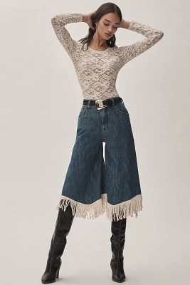 Pilcro High-Rise Wide-Leg Fringe Culotte Jeans