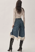 Pilcro High-Rise Wide-Leg Fringe Culotte Jeans