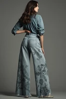 The Adi Mid-Rise Frayed Relaxed Flare Jeans by Pilcro: Patterned Edition