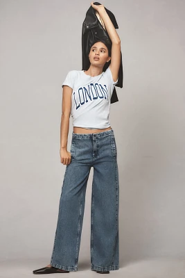 Pilcro Pull-On High-Rise Wide-Leg Track Jeans