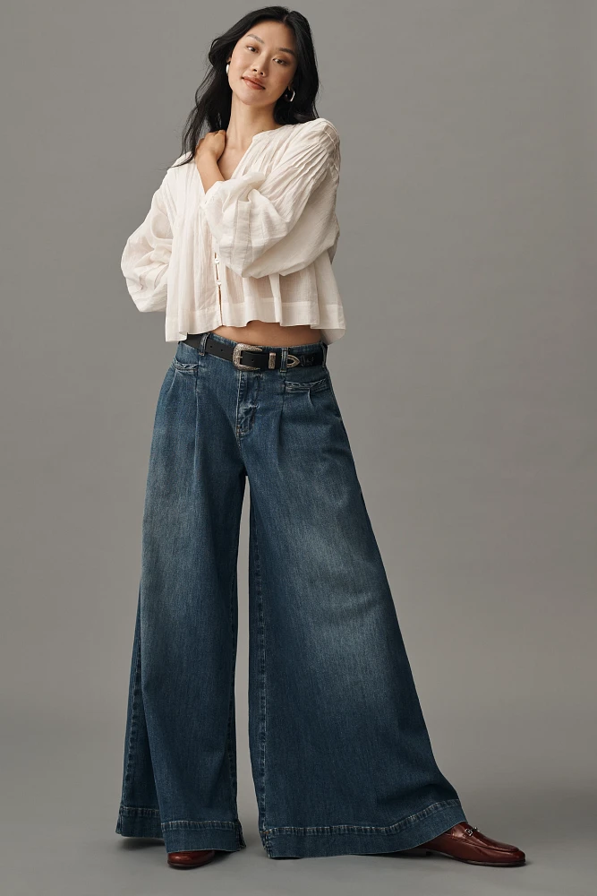 Pilcro Pleated Palazzo High-Rise Wide-Leg Jeans