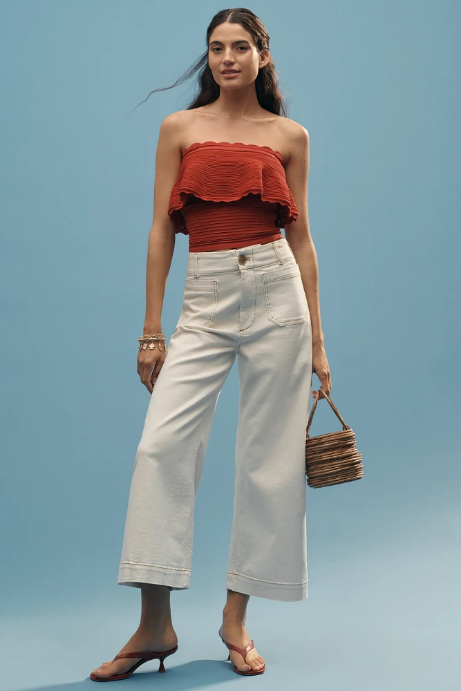 The Colette Denim Cropped High-Rise Wide-Leg Jeans by Maeve