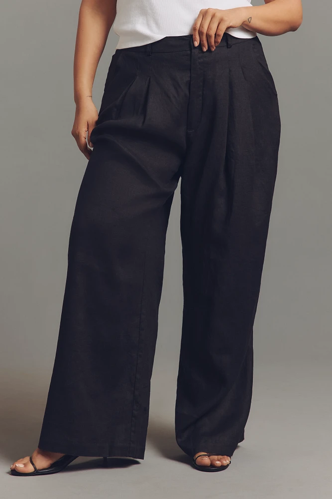 The Avery Pleated Wide-Leg Trousers by Maeve: Linen Edition