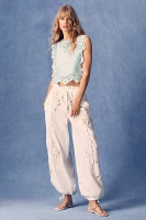 By Anthropologie Embroidered Linen Pull-On Joggers