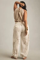 By Anthropologie Embroidered Linen Pull-On Joggers