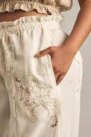 By Anthropologie Embroidered Linen Pull-On Joggers