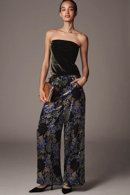 By Anthropologie Low-Rise Printed Pleated Pants