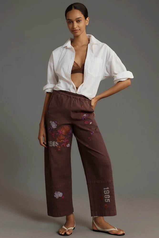 The Izzie Relaxed Pull-On Barrel Pants by Pilcro: Embroidered Edition