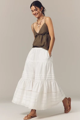By Anthropologie Lace Petticoat Cropped Wide-Leg Pants