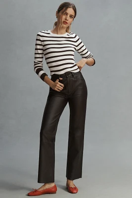 DL1961 Patti Straight High-Rise Vintage Leather Ankle Pants