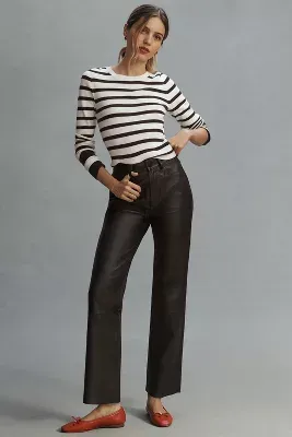 DL1961 Patti Straight High-Rise Vintage Leather Ankle Pants