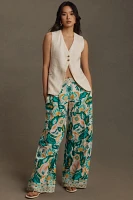 Ranna Gill Floral Wide-Leg Linen Pull-On Pants