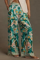 Ranna Gill Floral Wide-Leg Linen Pull-On Pants