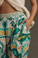 Ranna Gill Floral Wide-Leg Linen Pull-On Pants