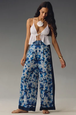 Ranna Gill Printed Linen Pull-On Wide-Leg Pants