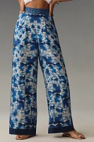 Ranna Gill Printed Linen Pull-On Wide-Leg Pants