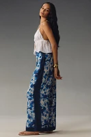 Ranna Gill Printed Linen Pull-On Wide-Leg Pants