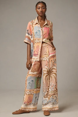 Ranna Gill Palm Beach Printed Linen Wide-Leg Pants