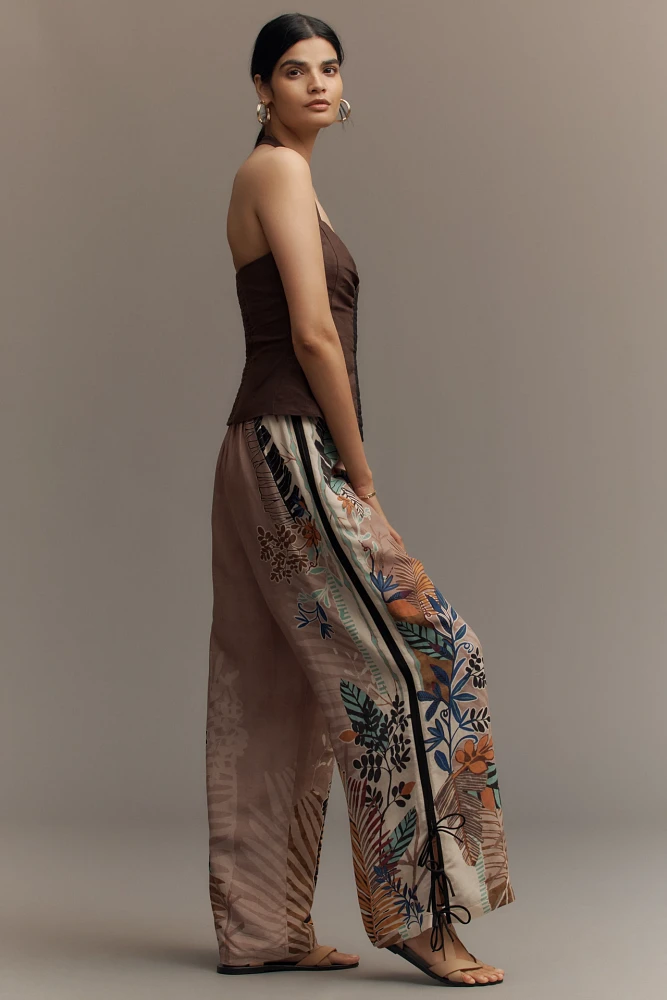 Ranna Gill Linen Blend Printed Side-Bow Wide-Leg Pants
