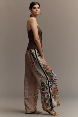 Ranna Gill Linen Blend Printed Side-Bow Wide-Leg Pants
