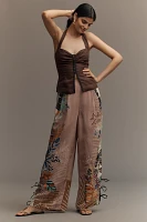 Ranna Gill Linen Blend Printed Side-Bow Wide-Leg Pants