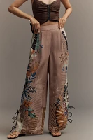 Ranna Gill Linen Blend Printed Side-Bow Wide-Leg Pants