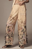 Ranna Gill Linen Blend Printed Side-Bow Wide-Leg Pants