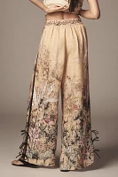 Ranna Gill Linen Blend Printed Side-Bow Wide-Leg Pants