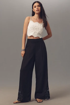 Ranna Gill Linen Blend Embroidered Wide-Leg Pants
