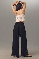 Ranna Gill Linen Blend Embroidered Wide-Leg Pants